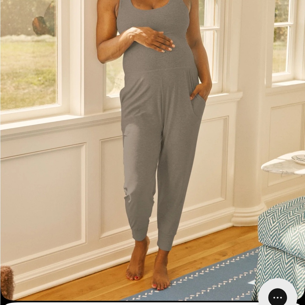 Beyond the Bump Taupe and Navy Jumpsuits